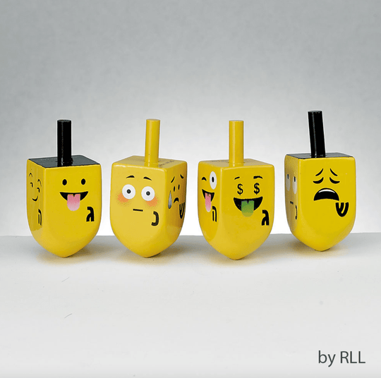 Four Wooden Emoji Dreidels