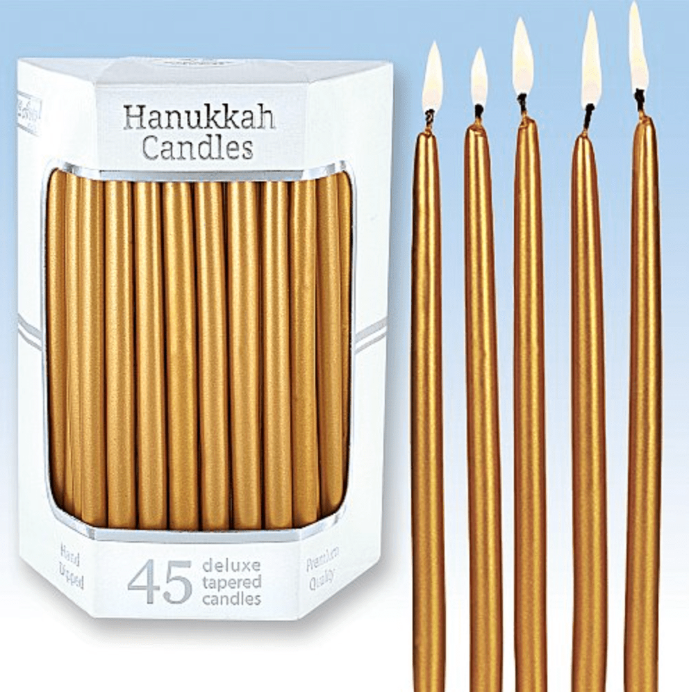 Aviv Judaica Hanukkah Candles Deluxe Premium Metallic Gold Hanukkah Candles