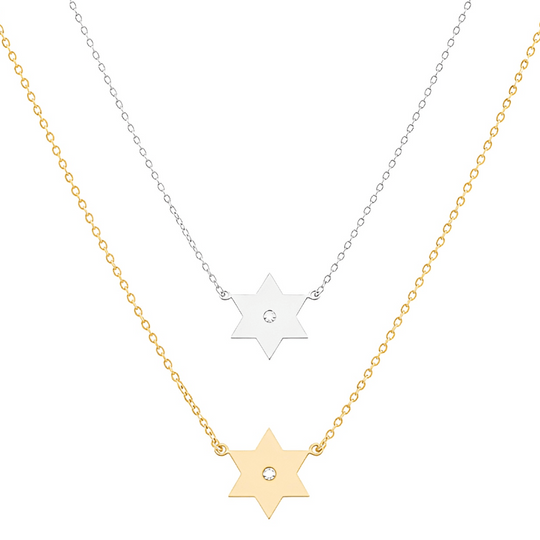 Golda Star of David Diamond Necklace - (Sterling Silver, Gold-Plated or Two-Tone)