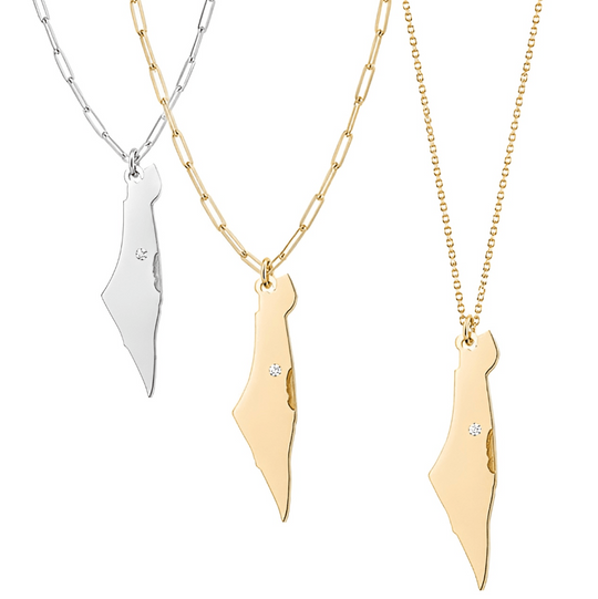 Eretz Israel Diamond Necklace - (Sterling Silver or Gold-Plated)