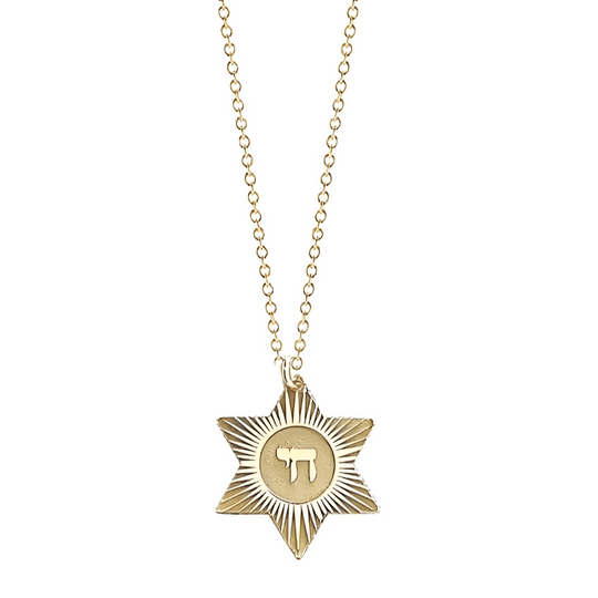 Chai Star of David Necklace by Miriam Merenfeld - (Gold-Plated or Sterling Silver)