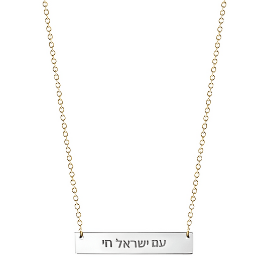 Am Yisrael Chai Plate Necklace by Miriam Merenfeld - (Sterling Silver, Two-Tone or Gold-Plated)