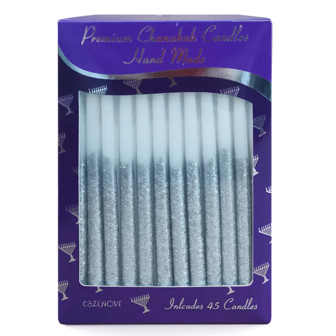 Cazenove Hanukkah Candles White and Silver Glitter Hanukkah Candles