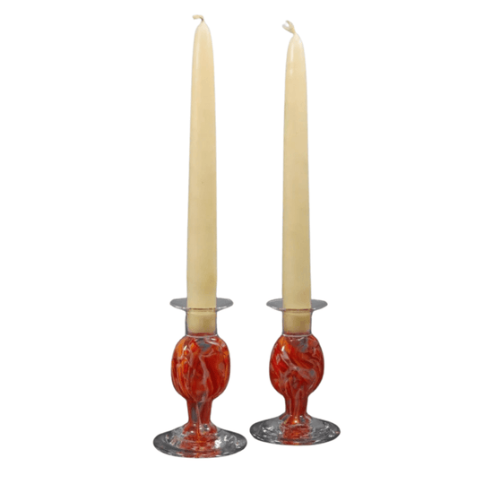 Smash Glass Short Shabbat Candlesticks by NolaGlass