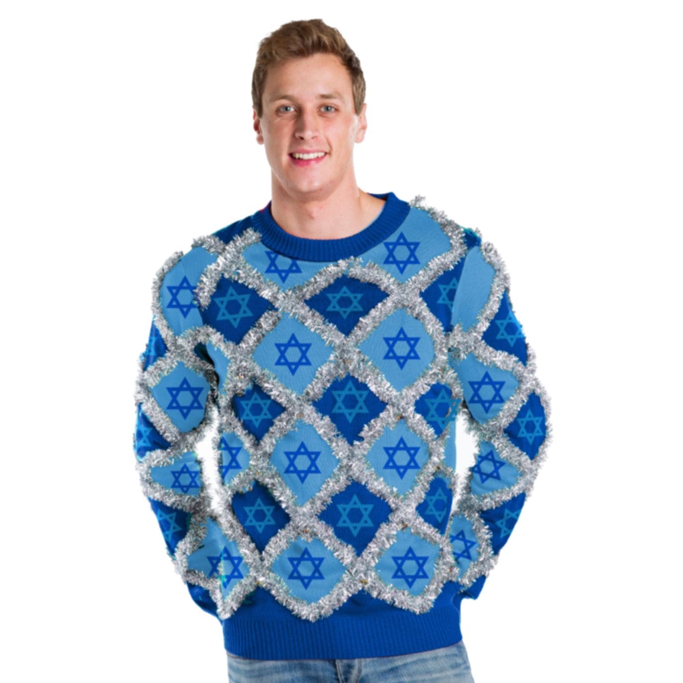 Tipsy Elves Sweaters Men's Hanukkah Tinsel Sweater (Sizes Small - 5XL)