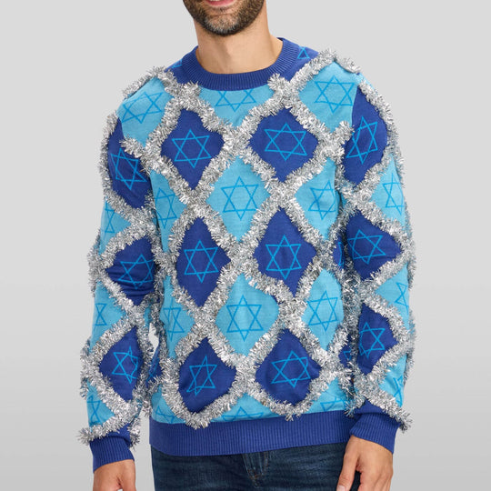 Men's Hanukkah Tinsel Sweater by Tipsy Elves (Sizes Small - 5XL)