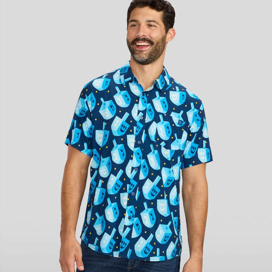 Men's Dreidel Print Button Down Shirt by Tipsy Elves (Sizes Small - 5XL)
