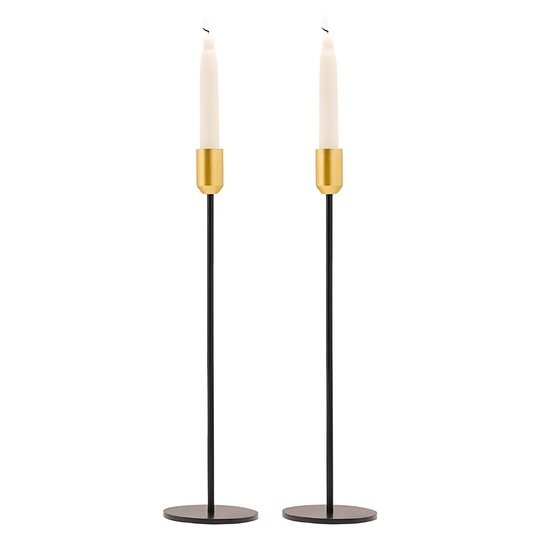 Sleek Black and Gold Shabbat Candlesticks by Yair Emanuel - 13" Tall