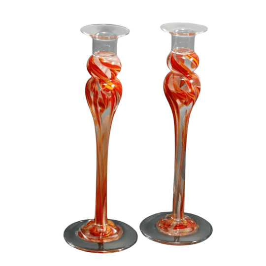 Smash Glass Tall Shabbat Candlesticks by NolaGlass