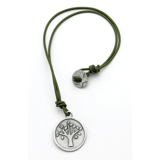 Green Leather Cord Tree of Life Necklace by Emily Rosenfeld