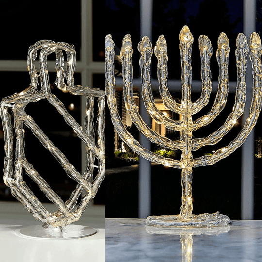 LED Twinkling Menorah and Dreidel Decoration Set