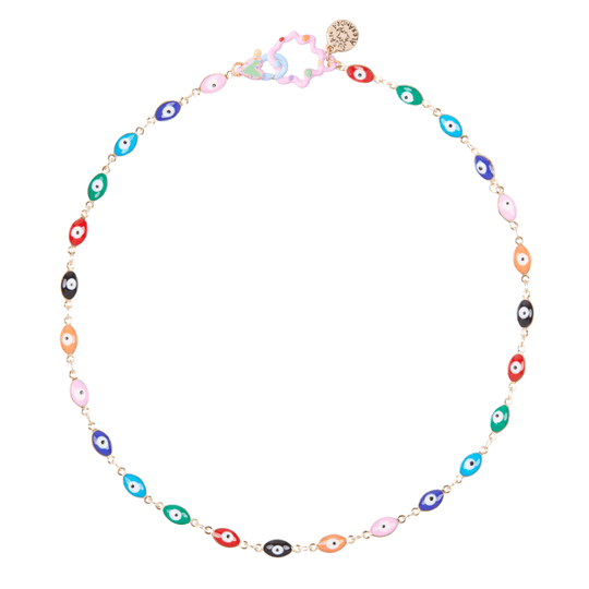 Rainbow and Gold Evil Eye Malak Necklace by Susan Alexandra