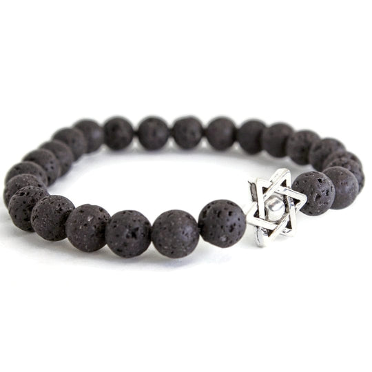 Lava Stone Star of David Bracelet - 7" or 8"