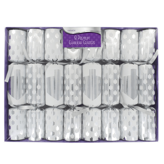 Premium Silver Hanukkah Crackers - Set of 8