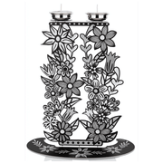 Dorit Judaica Candlesticks Tall Floral Shabbat Candlesticks - Black and White
