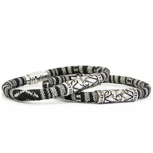 8" Carved Stainless Star of David Barrel Bracelet - Black and White