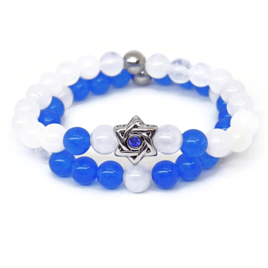 White Jade and Blue Swarovski Crystal Star of David Bracelet Set