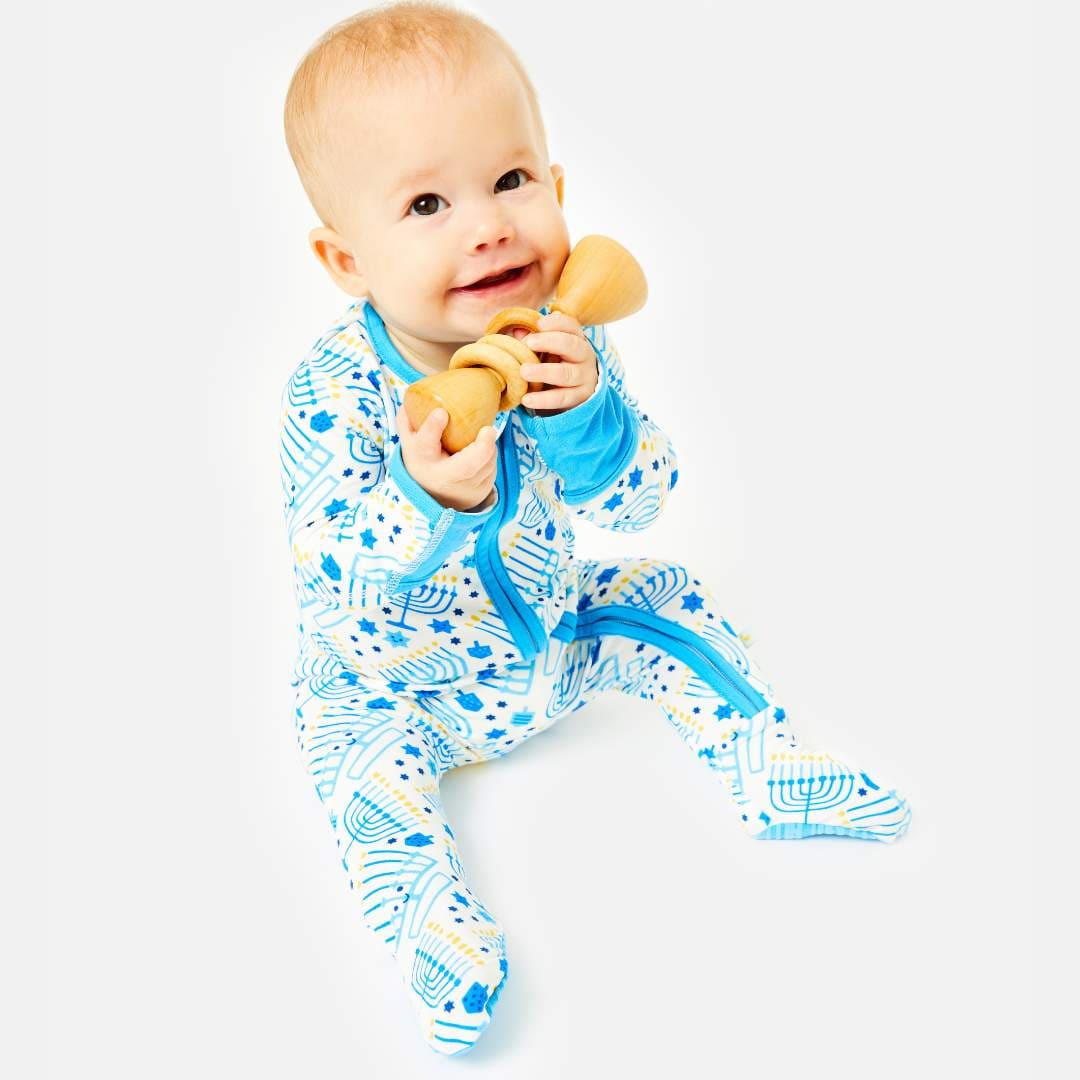 Clover Baby and Kids Pajamas Baby Menorahs Stretchy Footie - (0 - 12M)