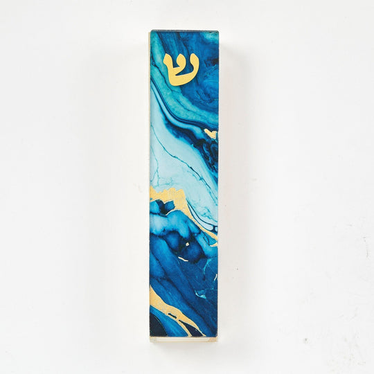Dark Blue Marble Art Glass Mezuzah