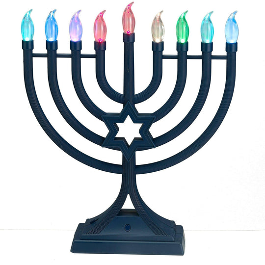 LED Menorah With Multifunction Color Changing Lights - Black