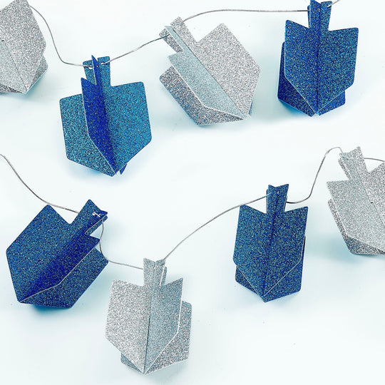 Hanukkah Dreidel Glitter Garland - 9 Feet
