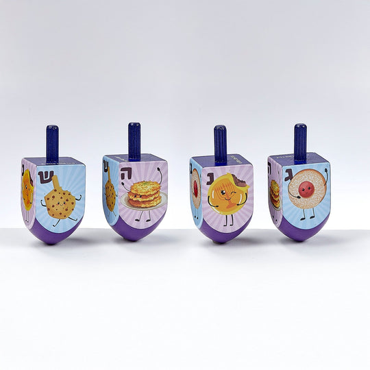 Large Hand-Painted Whimsical Foods Dreidels - Pack of 4