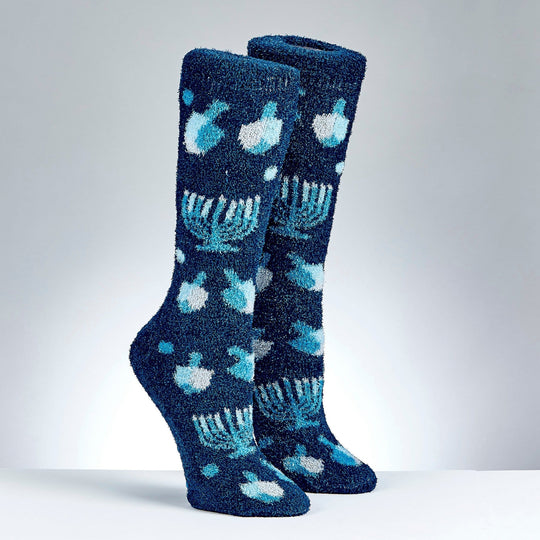 Menorahs and Dreidels Cozy Adult Slipper Socks