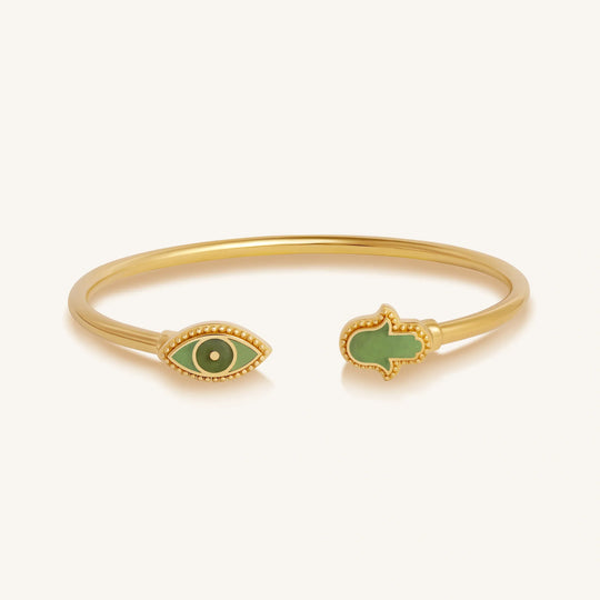 Eternal Shield Jade Evil Eye and Hamsa Cuff Bracelet