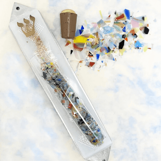 White Collage Wedding Shards Mezuzah by Beames