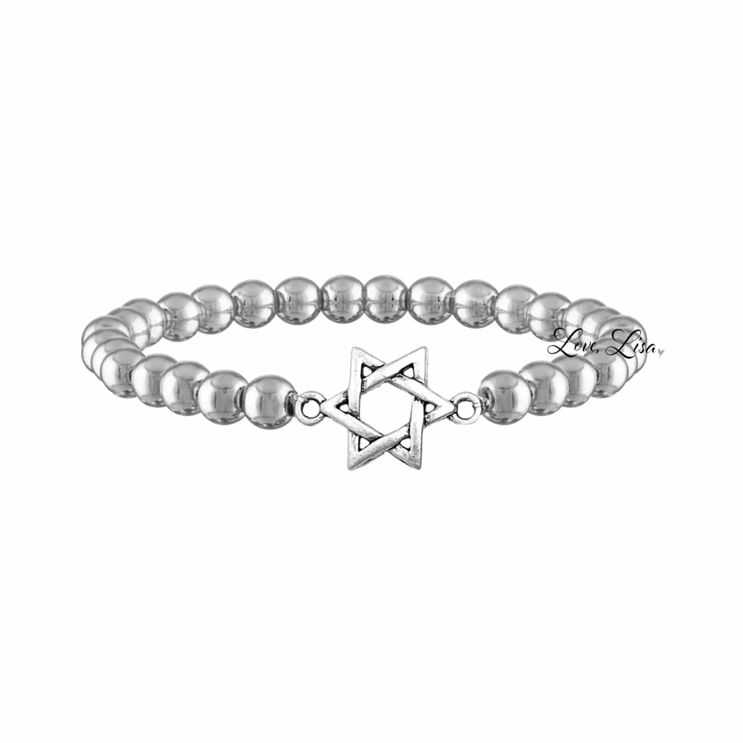 Love, Lisa Bracelets Antique Matte Jewish Star Beaded Bracelet - SIlver