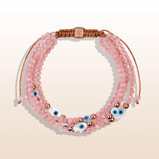 Vision of Love Rose Quartz Hamsa Evil Eye Bracelet