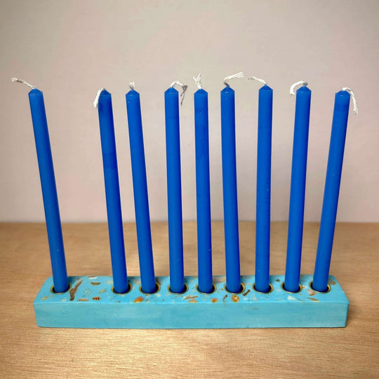 Handmade Seashell Terrazzo Menorah - Medium Blue