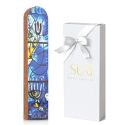 SURI Mezuzahs Chagall Windows Wooden Mezuzah - Blue