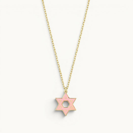 Enamel Star of David Necklace - Pink
