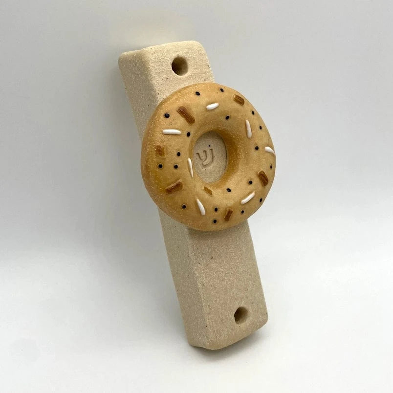 Shana Ostrowiecki Mezuzahs Ceramic Handmade Toasted Bagel Mezuzah
