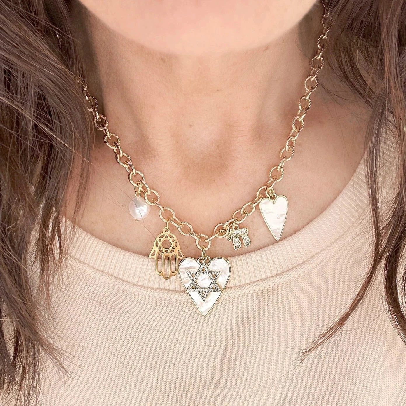 Love, Lisa Necklaces Shira Pearl Jewish Charm Necklace