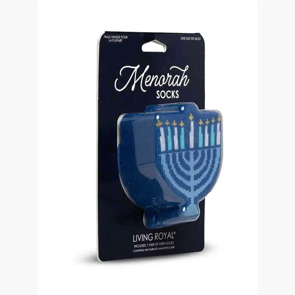 Living Royal 3D Packaged Crew Socks - Hanukkah Menorah Candles - Blue