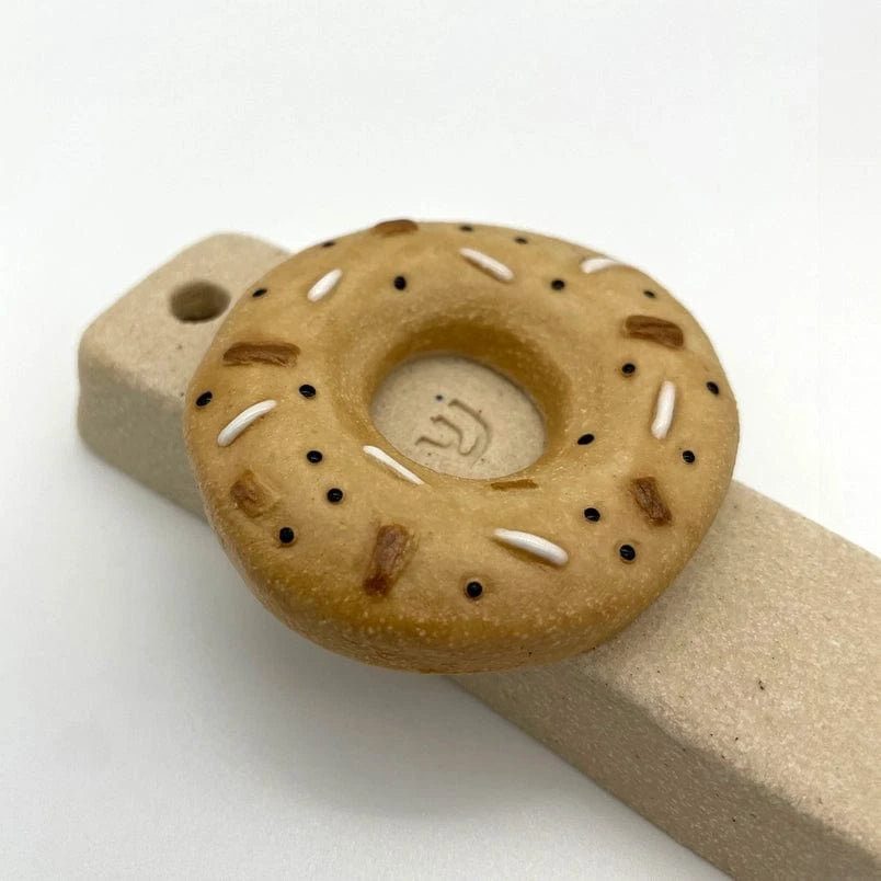 Shana Ostrowiecki Mezuzahs Ceramic Handmade Toasted Bagel Mezuzah