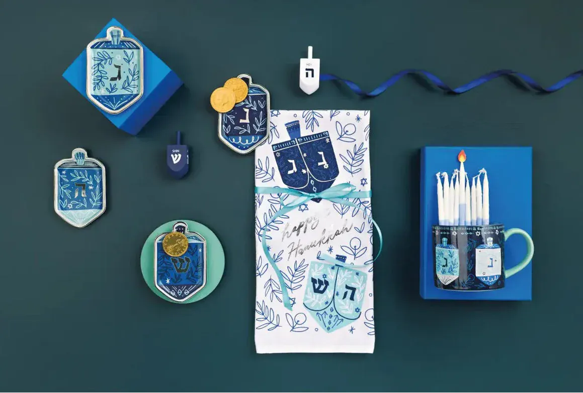 Danica Jubilee Tea Towels Metallic Dreidels Dishtowel