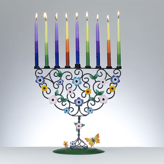 Flowering Tree Hand-Crafted Metal Menorah