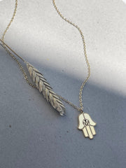 Miriam Merenfeld Jewelry Necklaces Stella Hamsa Initial Necklace - Gold or Sterling Silver