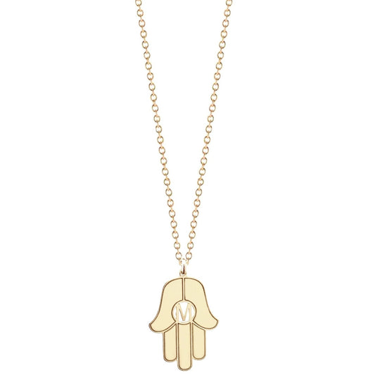 Stella Hamsa Initial Necklace - (Gold-Plated or Sterling Silver)