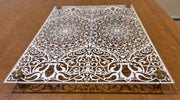 Sketch Blue Studio Challah Boards Intricate Paper Cut Glass Challah Board by Sketch Blue Studio – Choice of Metal Standoffs