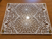 Sketch Blue Studio Challah Boards Intricate Paper Cut Glass Challah Board by Sketch Blue Studio – Choice of Metal Standoffs