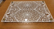 Sketch Blue Studio Challah Boards Intricate Paper Cut Glass Challah Board by Sketch Blue Studio – Choice of Metal Standoffs