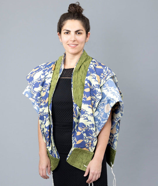 Blue Pomegranates with Green Cotton Tallit