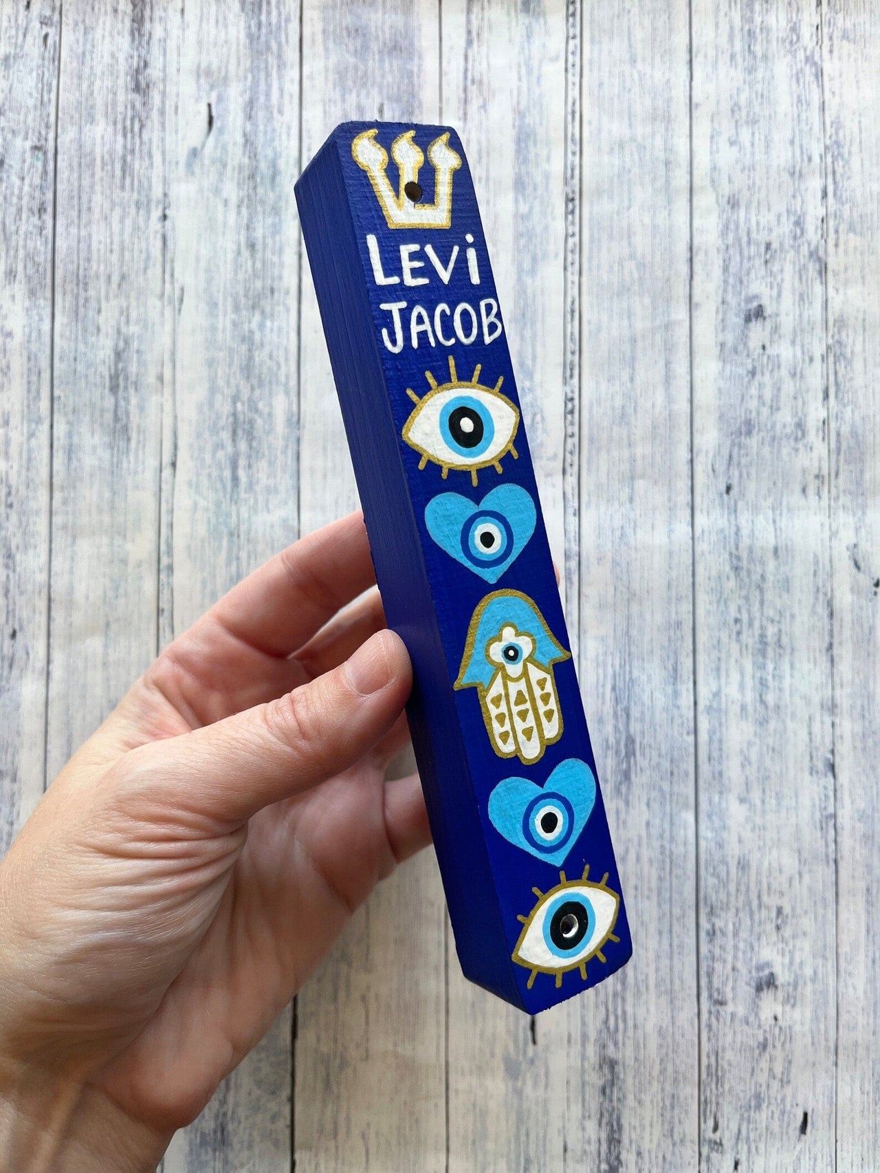 Lea Joelle Handmade Mezuzahs Personalized Evil Eye Mezuzah - Cobalt Blue
