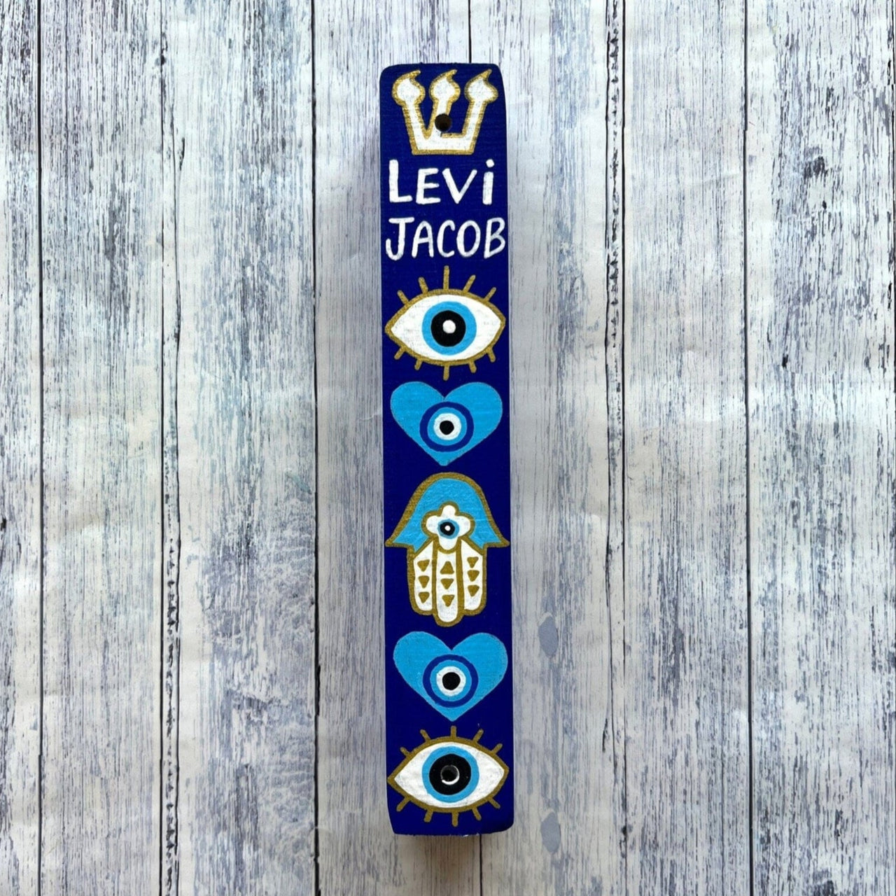 Lea Joelle Handmade Mezuzahs Personalized Evil Eye Mezuzah - Cobalt Blue