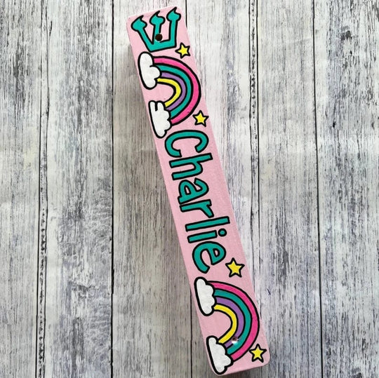 Personalized Rainbow Mezuzah - Light Pink