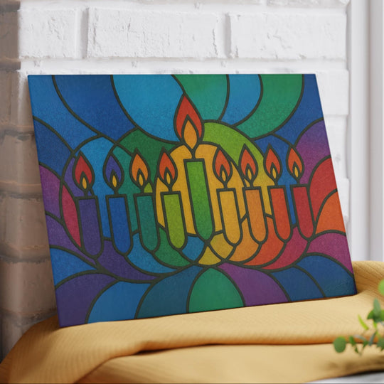 Rainbow Stained Glass Style Glass Menorah Drip Tray